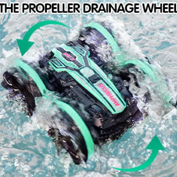 EURL Tvättmaskiner-Fjärrkontroll Amfibie 4WD Vattentät Stunt Terrängbil för Barn 2.4GHz Fjärrkontroll 360° Roterande Fjärrkontrollbil Vatten