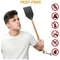 Skadedjur & Insekter-Flugsmälla i läder för inomhus-/utomhusbruk, hållbar flugsmälla med trähandtag, 50 cm lång, 2-pack