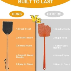 Skadedjur & Insekter-Flugsmälla i läder för inomhus-/utomhusbruk, hållbar flugsmälla med trähandtag, 50 cm lång, 2-pack