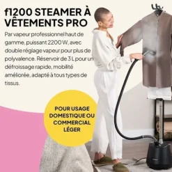 FRIDJA Ångtvättar-f1200 Pro 2200W ångstrykare, 3L tank, dubbel ånga, idealisk för alla tyger, modern design i off-white