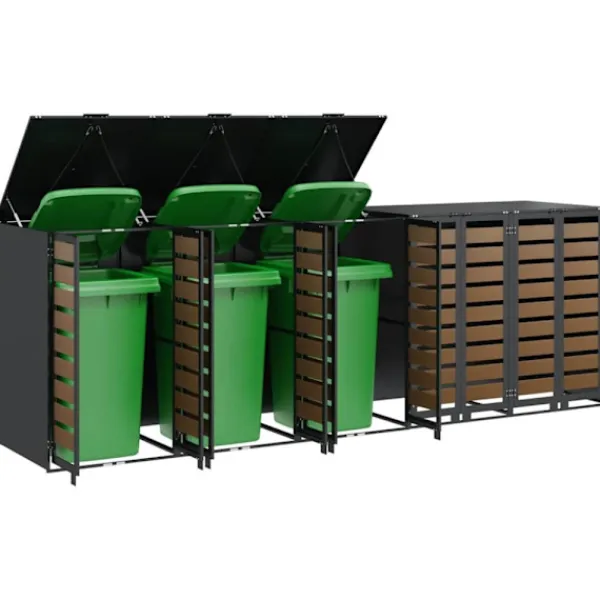 vidaXL Soptunnor-Förvaring för 3 soptunnor Antracit 340 x 77,5 x 115,5 cm Stål