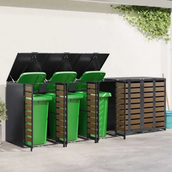 vidaXL Soptunnor-Förvaring för 3 soptunnor Antracit 340 x 77,5 x 115,5 cm Stål