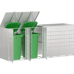 vidaXL Soptunnor-Förvaring för 3 soptunnor Silver 340 x 77,5 x 115,5 cm