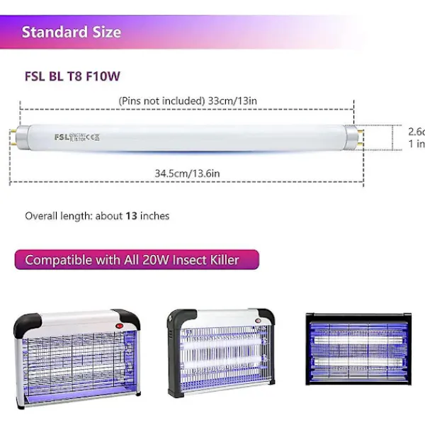 Fww Skadedjur & Insekter-Fsl T8 F10w Bl Ersättningslampa För Myggdödarlampa, 34,5cm Uv-rör För 20w Myggdödare/insektsdödare (2st)