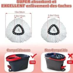 Generic Städmoppar-GFRED 3-pack Mikrofibermopp Ersättning Kompatibel med Vileda Turbo 3 i 1 EasyWring och Clean Mopprefill