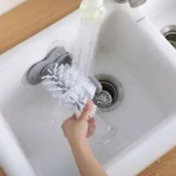 Xuigort Rengöringsmedel-Glasborste med sugkoppbas, dubbelsidiga borst, glasrengörare, fristående flaskrengörare