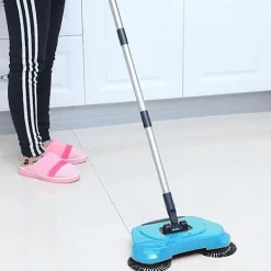 Städmaskiner-Handdriven sopmaskin, 2 i 1 torr sopning & våtmoppning för hemstädning, golvsopning och moppningsmaskin