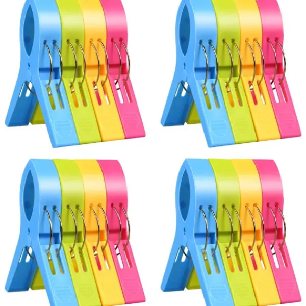 J-star Tvättillbehör-Handduksklämmor i 16 delar, klämmor för strandhanddukar, vindtäta klämmor för strand och tvättlounge, strandhandduk