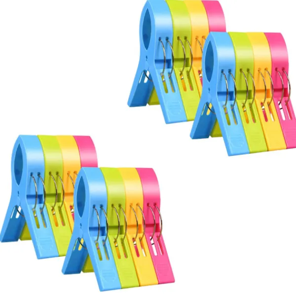 J-star Tvättillbehör-Handduksklämmor i 16 delar, klämmor för strandhanddukar, vindtäta klämmor för strand och tvättlounge, strandhandduk