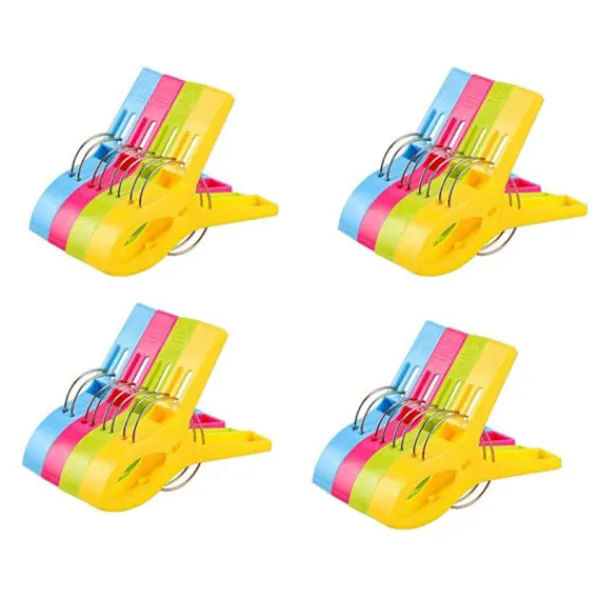 J-star Tvättillbehör-Handduksklämmor i 16 delar, klämmor för strandhanddukar, vindtäta klämmor för strand och tvättlounge, strandhandduk