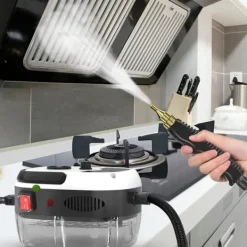 Ångtvättar-*Handhållen högtrycksångtvätt, ångrengörare, 2500 W ångtvätt med borsthuvuden för kök, badrum, bil (vit)