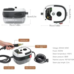 Ångtvättar-*Handhållen högtrycksångtvätt, ångrengörare, 2500 W ångtvätt med borsthuvuden för kök, badrum, bil (vit)