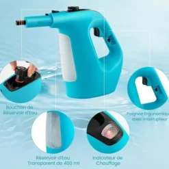 COSTWAY Ångtvättar-Handhållen Ångtvätt 1500W Sängbuggar -400 ml Tank-2 Bar-14 Tillbehör-125 ℃-Barnsäkerhetslås-