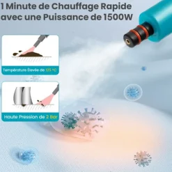 COSTWAY Ångtvättar-Handhållen Ångtvätt 1500W Sängbuggar -400 ml Tank-2 Bar-14 Tillbehör-125 ℃-Barnsäkerhetslås-