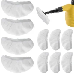 Ångtvättar-Högkvalitativa 10 st Ångrengöringstillbehör, universella återanvändbara ångmoppdynor, ångmunstycksfästen handhållen Vit