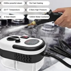 Ångtvättar-|HH| 2500W Handhållen ångrengörare – Tryckångare med 3 borsthuvuden, 6 nivåer, 1000 ml vattentank