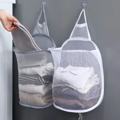 LBSS Tvättillbehör-Hängande tvättkorg Vikbar väggmonterad badrumsduk Mesh Synlig Stor öppen topp Enkel åtkomst för rummet