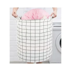 Tvättillbehör-Hopfällbar Tvättkorg – 45L Rutnät Vit/Svart