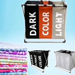 Satana Sverige (Dev) Tvättillbehör-Hopvikbar tvättkorg med 3-delar för tvättsortering