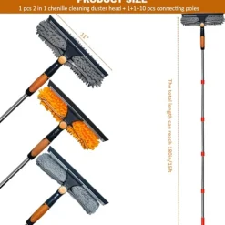Fönsterrengöring-2-i-1 Fönsterputsare med Skrapa och Dammtork, Över 6m Räckvidd - Roterande Verktyg med 0,9-4,2m Teleskopstång
