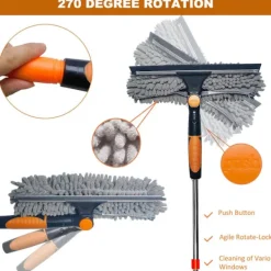 Fönsterrengöring-2-i-1 Fönsterputsare med Skrapa och Dammtork, Över 6m Räckvidd - Roterande Verktyg med 0,9-4,2m Teleskopstång