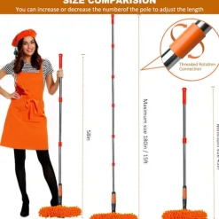 Fönsterrengöring-2-i-1 Fönsterputsare med Skrapa och Dammtork, Över 6m Räckvidd - Roterande Verktyg med 0,9-4,2m Teleskopstång