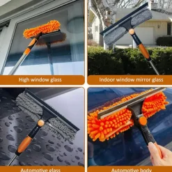 Fönsterrengöring-2-i-1 Fönsterputsare med Skrapa och Dammtork, Över 6m Räckvidd - Roterande Verktyg med 0,9-4,2m Teleskopstång