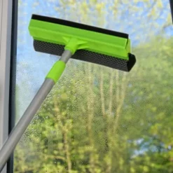 Fönsterrengöring-2-i-1 Fönsterskrapa, Högabsorberande Svamp, Justerbar Rengöringsborste för Bilvindruta och Fönster, Grön