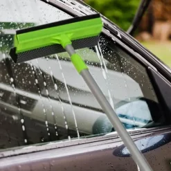 Fönsterrengöring-2-i-1 Fönsterskrapa, Högabsorberande Svamp, Justerbar Rengöringsborste för Bilvindruta och Fönster, Grön