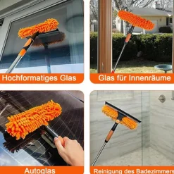 Fönsterrengöring-2-i-1 fönsterskrapa med teleskopskaft 4,5 m – Fönsterrengöring för höga fönster, bil, dusch, inomhus & utomhus, grå gray_max gray