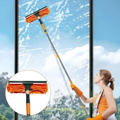 Fönsterrengöring-2-i-1 fönsterskrapa med teleskopskaft 4,5 m – Fönsterrengöring för höga fönster, bil, dusch, inomhus & utomhus, grå gray_max gray