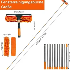 Fönsterrengöring-2-i-1 fönsterskrapa med teleskopskaft 4,5 m – Fönsterrengöring för höga fönster, bil, dusch, inomhus & utomhus, grå gray_max gray