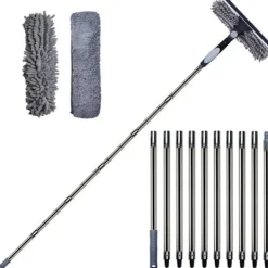 Fönsterrengöring-2-i-1 Fönsterskrapa med Teleskopskaft 4,5 m – Effektiv Fönsterrengöring för Höga Fönster, Bilar, Dusch, Inomhus & Utomhus