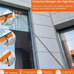 Fönsterrengöring-2-i-1 Fönsterskrapa med Teleskopskaft 4,5 m – Effektiv Fönsterrengöring för Höga Fönster, Bilar, Dusch, Inomhus & Utomhus