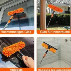 Fönsterrengöring-2-i-1 Fönsterskrapa med Teleskopskaft 4,5 m – Effektiv Fönsterrengöring för Höga Fönster, Bilar, Dusch, Inomhus & Utomhus