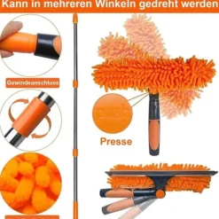 Fönsterrengöring-2-i-1 Fönsterskrapa med Teleskopskaft 4,5 m – Effektiv Fönsterrengöring för Höga Fönster, Bilar, Dusch, Inomhus & Utomhus