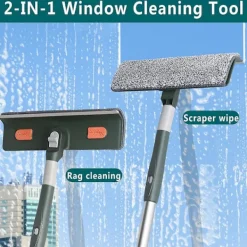 Fönsterrengöring-2-i-1 Professionell Fönsterraka, 210 cm Sammanfogningsbar Duschraka med 2 Mikrofiberdukar, 180° RotationsfönsterrengörareBY
