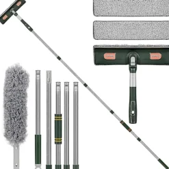 DMstore Fönsterrengöring-2-i-1 Professionell Fönsterraka, 210 cm Sammanfogningsbar Duschraka med 2 Mikrofiberdukar, 180° RotationsfönsterrengörareBY