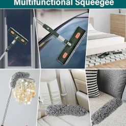 DMstore Fönsterrengöring-2-i-1 Professionell Fönsterraka, 210 cm Sammanfogningsbar Duschraka med 2 Mikrofiberdukar, 180° RotationsfönsterrengörareBY