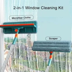 Fönsterrengöring-3-i-1 Professionell Fönsterskrapa Rengöringskit, med Teleskophandtag (Längd 135cm), Fönsterskrapa Rengörare för Invändiga Fönster