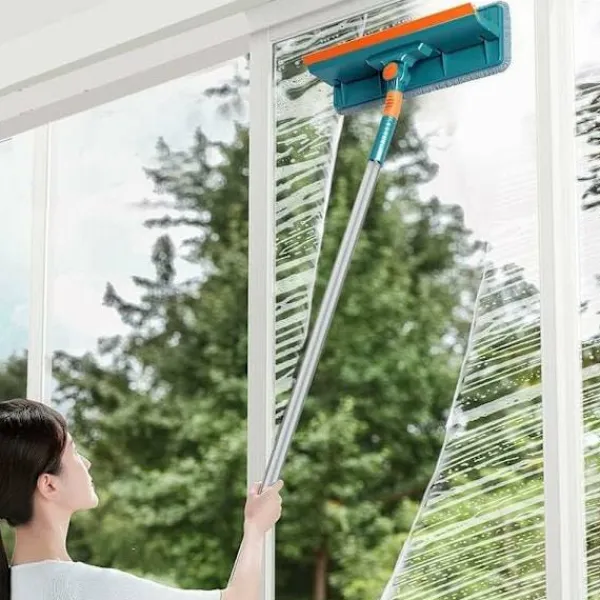Fönsterrengöring-3-i-1 Professionell Fönsterskrapa Rengöringskit, med Teleskophandtag (Längd 135cm), Fönsterskrapa Rengörare för Invändiga Fönster