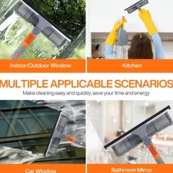 Fönsterrengöring-5-i-1 Professionell Fönsterskrapa, Fönsterrengöringskit med 2 Mikrofiberdukar och 162cm Teleskophandtag, med Flexibelt Huvud