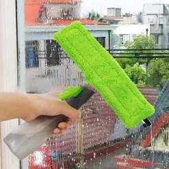 Fönsterrengöring-3-i-1 Spray-Skrapa Borste Vattenspray Fönsterrengöringsmedel Glasskraptorkare Mikrofiberdukssats Grön