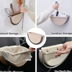 no brand Soptunnor-IC Vikbar Köksbehållare, Hängande Papperskorg, Liten Bärbar Papperskorg (Beige)