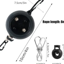 OCEAN Tvättillbehör-Indragbar tvättlina, (Grå) Bärbar halkfri tvättlina, 8m