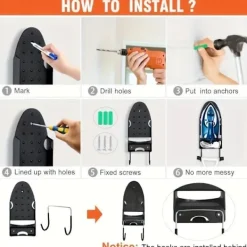 Estone Strykjärn-Järnstativ Dubbel Krok Förvaringsställ Hängande Järnhållare för Hemorganisation