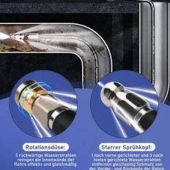 VRIETINA Högtryckstvättar-Kit förrengöring av rörledningar 15m, 240 Bar med M22-adapter + fasta + roterande munstycken, för tryckschakt K2-7