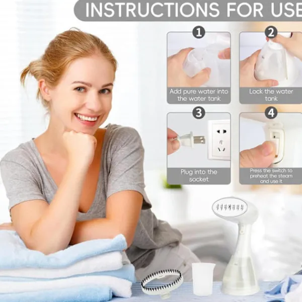 Strykjärn-Klädångare, 1500W Handhållen Klädångare - 15s Snabb Uppvärmning, 300ml Avtagbar Tank, Kompakt & Portabel för Resor, Hem, Kontor