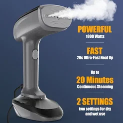 Strykjärn-Klädångare 1800W med snabb keramisk uppvärmningsplatta, 2-i-1 Strykning & Skrynkelborttagare (Vit)