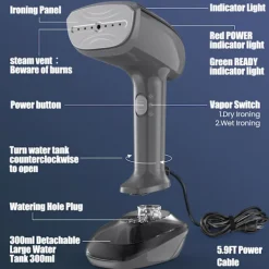 Strykjärn-Klädångare 1800W med snabb keramisk uppvärmningsplatta, 2-i-1 Strykning & Skrynkelborttagare (Vit)